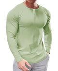 Camiseta Henley Ajustada para Hombres Muhshoiy, Manga Larga, Secado Rápido, Ajuste Muscular, Deportiva, con Costillas, Verde, Talla XL