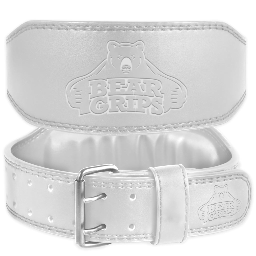 Bear Grips Weight Lifting Belt 7mm Weightlifting Belt Padded Gym Belt Double Prong Squat Belt Leather Workout Belt Powerlifting Deadlift Belt Back Support Exercise Belt Training Cinturon White Small
